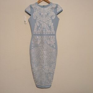 River Island Light Blue and White Patterned Midi Dress